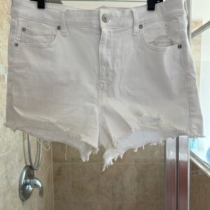 American Eagle Outfitters White Distressed Jean Shorts